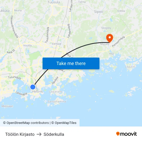 Töölö Library to Söderkulla map