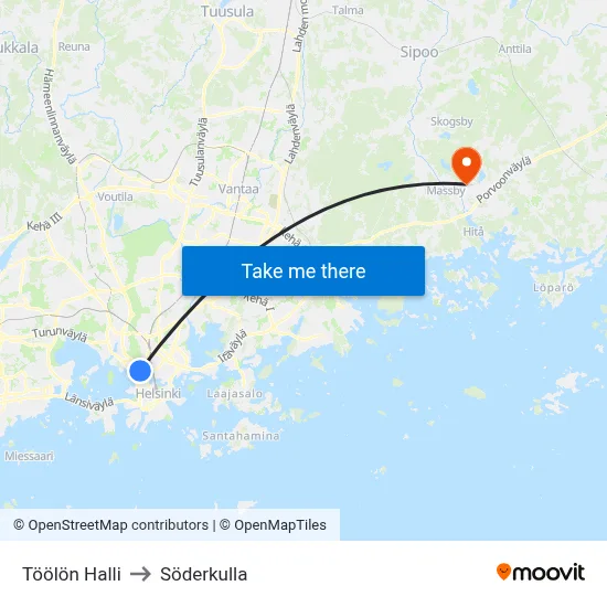 Toolo Hall to Söderkulla map