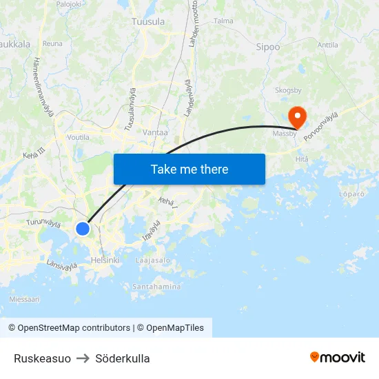 Ruskeasuo to Söderkulla map