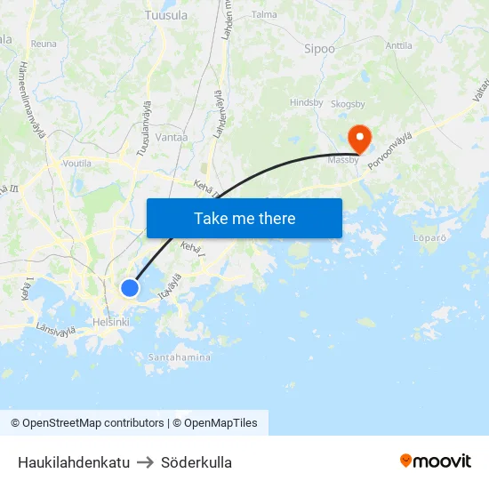 Haukilahti Street to Söderkulla map