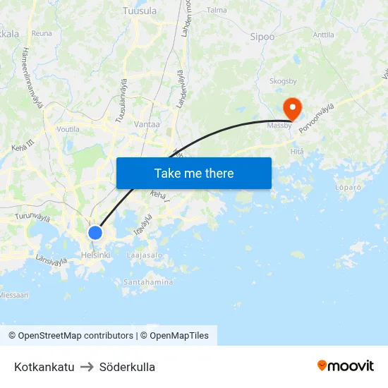 Kotkankatu to Söderkulla map