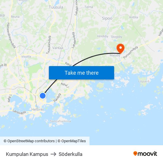 Kumpulan Kampus to Söderkulla map