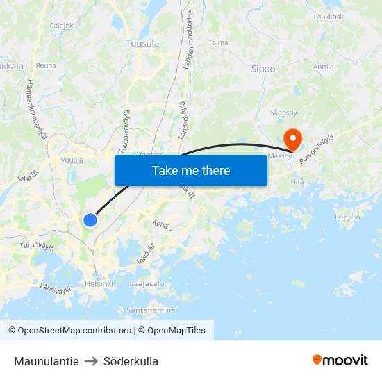 Maunulantie to Söderkulla map