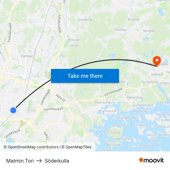 Malmin Tori to Söderkulla map