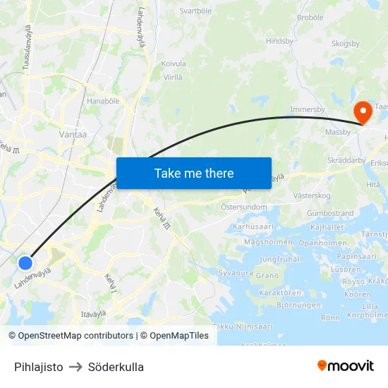 Pihlajisto to Söderkulla map