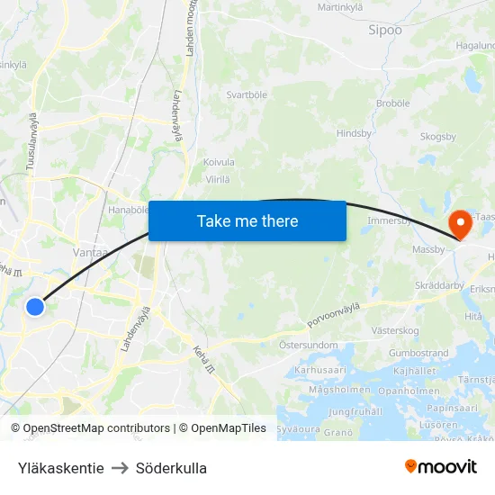 Upper Kaski Road to Söderkulla map