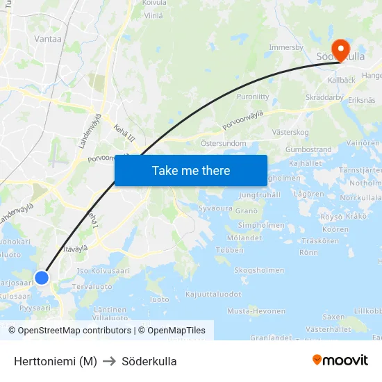 Herttoniemi (M) to Söderkulla map