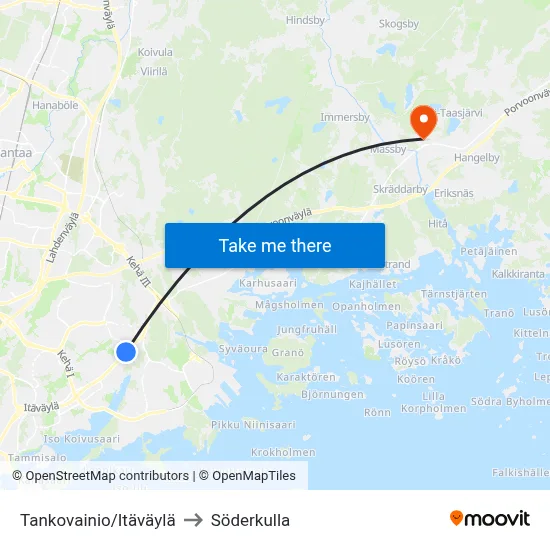 Tankovainio/East Way to Söderkulla map