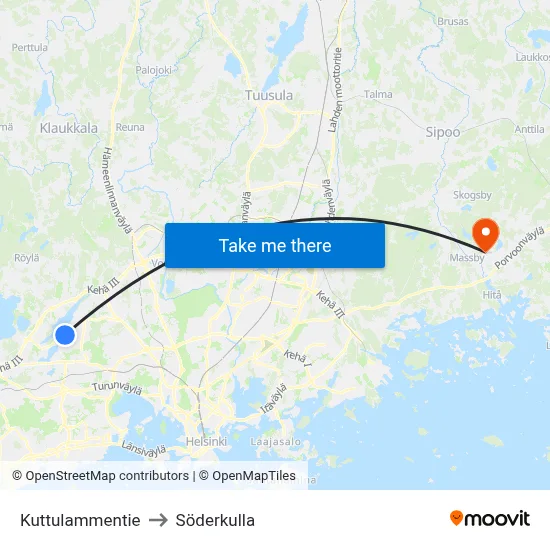 Kuttulampi Road to Söderkulla map