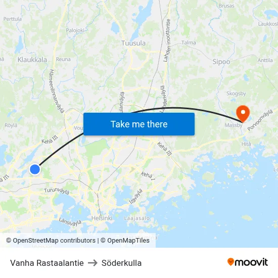 Old Rastaala Road to Söderkulla map