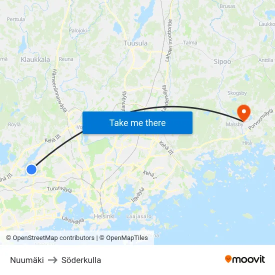 Nuumäki to Söderkulla map