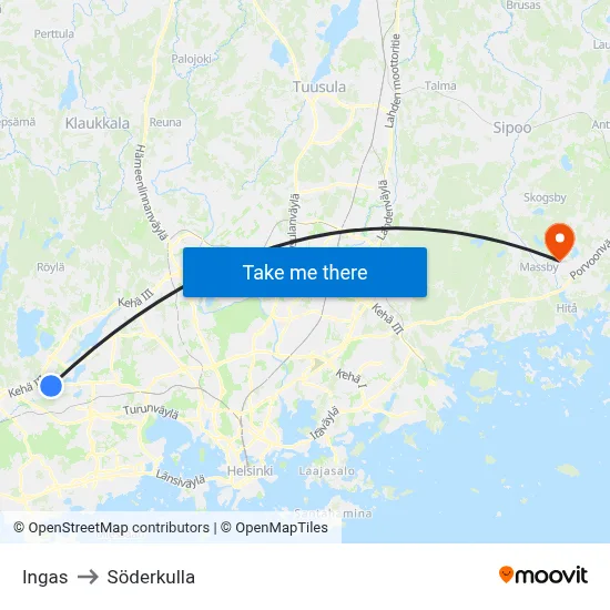 Ingas to Söderkulla map