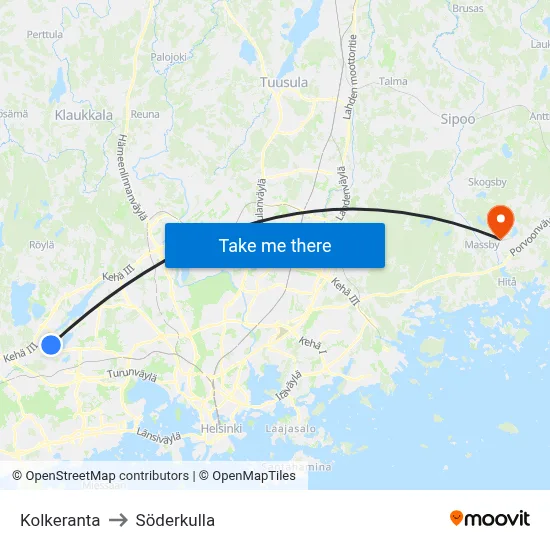 Kolkeranta to Söderkulla map