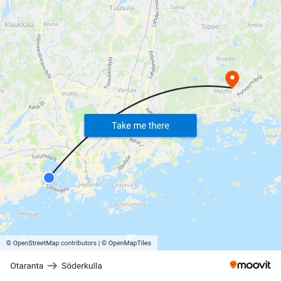 Otaranta to Söderkulla map