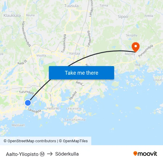 Aalto-Yliopisto Ⓜ️ to Söderkulla map