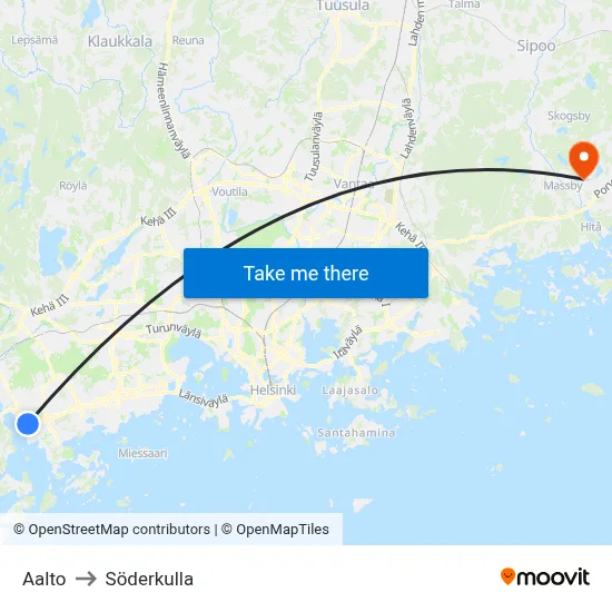 Aalto to Söderkulla map