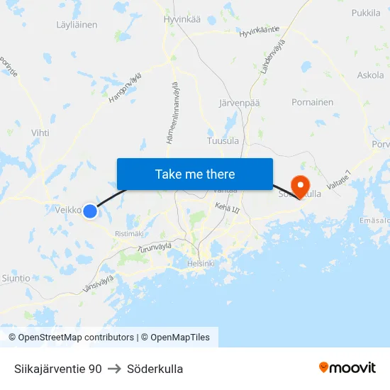 Siikajarventie 90 to Söderkulla map