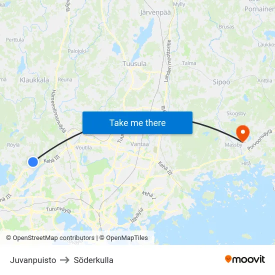 Juva Park to Söderkulla map