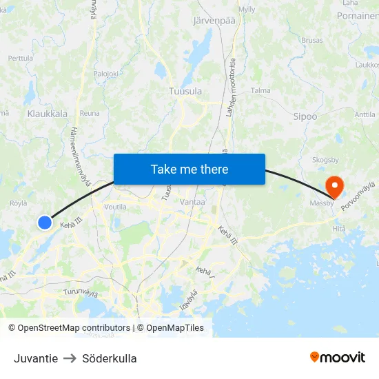 Juvantie to Söderkulla map