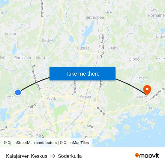 Kalajärvi Center to Söderkulla map