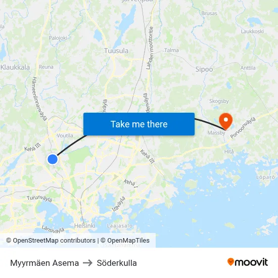 Myyrmäki Station to Söderkulla map