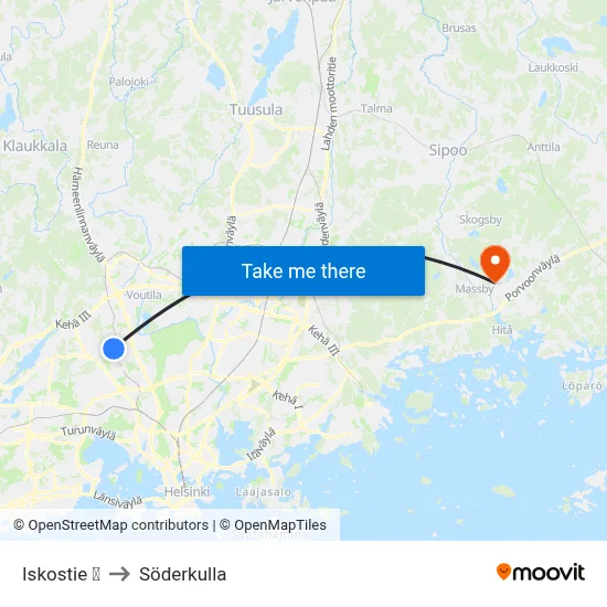 Iskostie 🛍️ to Söderkulla map