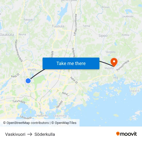 Vaskivuori to Söderkulla map