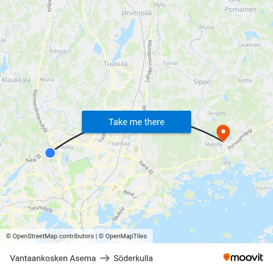 Vantaankoski Station to Söderkulla map