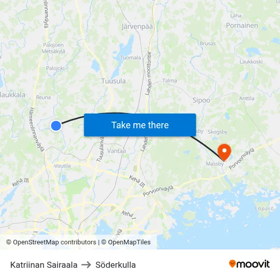 Katriina Hospital to Söderkulla map