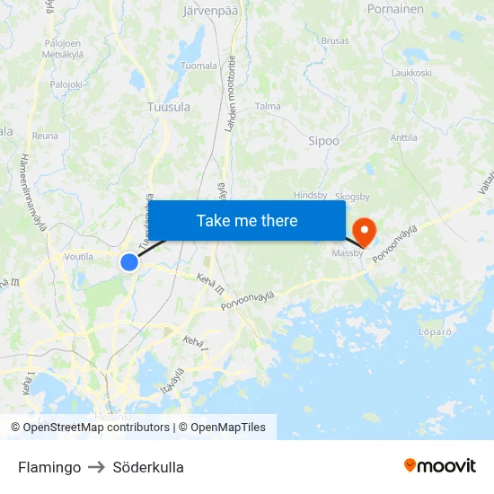 Flamingo to Söderkulla map