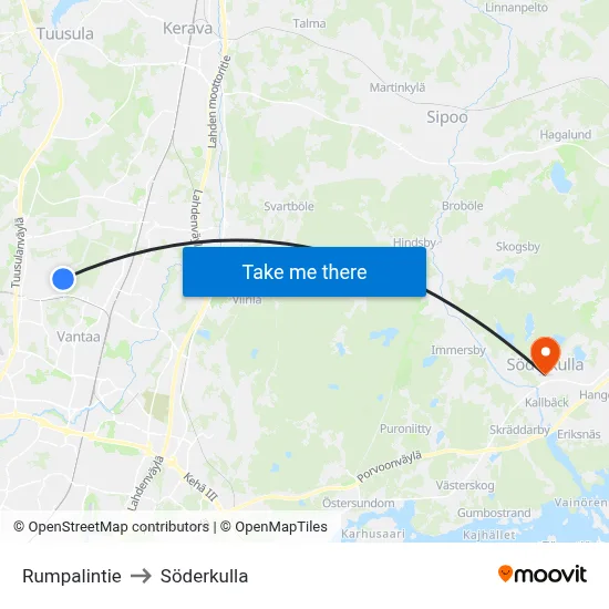 Rumpalintie Road to Söderkulla map