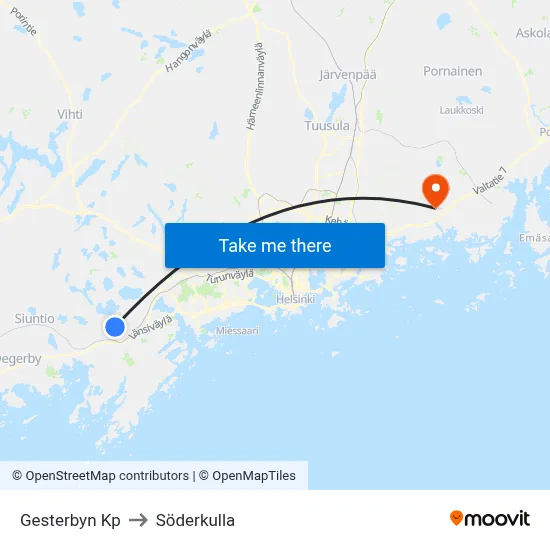 Gesterby Mall to Söderkulla map