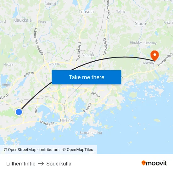Lillhemt Road to Söderkulla map