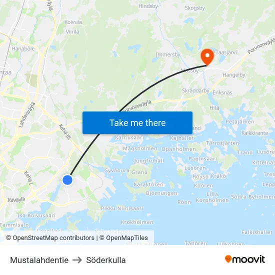 Mustalahdentie to Söderkulla map