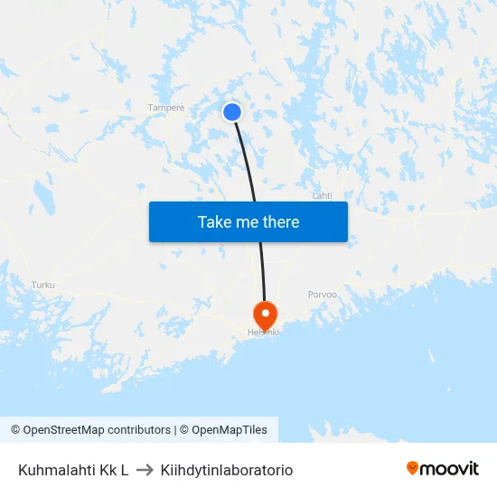 Kuhmalahti Church West to Acceleration Laboratory map