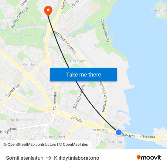 Sörnäistenlaituri to Kiihdytinlaboratorio map