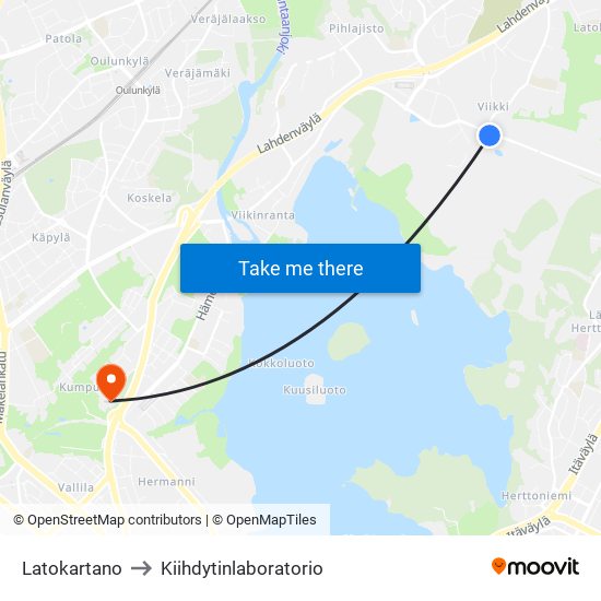 Latokartano to Kiihdytinlaboratorio map