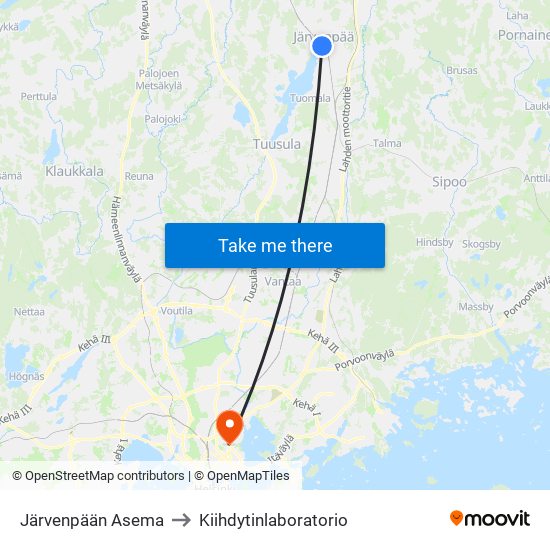 Järvenpään Asema to Kiihdytinlaboratorio map