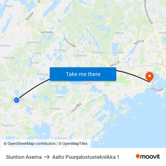 Siuntion Asema to Aalto Puunjalostustekniikka 1 map