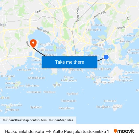 Haakoninlahdenkatu to Aalto Puunjalostustekniikka 1 map