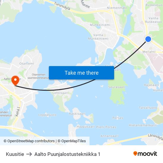 Kuusitie to Aalto Puunjalostustekniikka 1 map