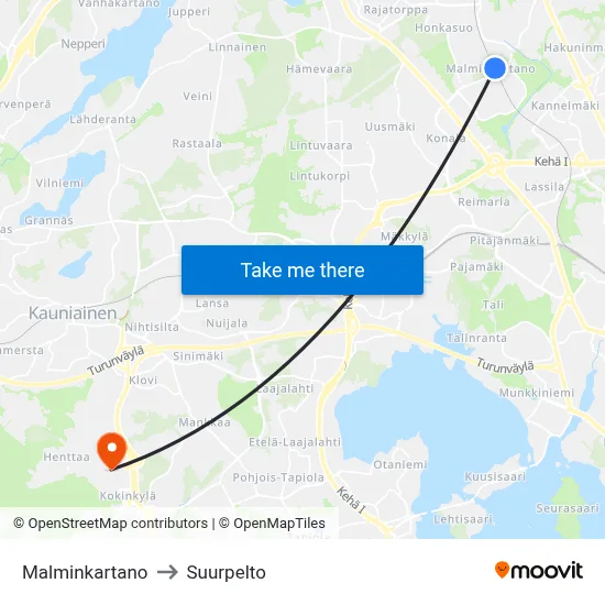 Malminkartano to Suurpelto map