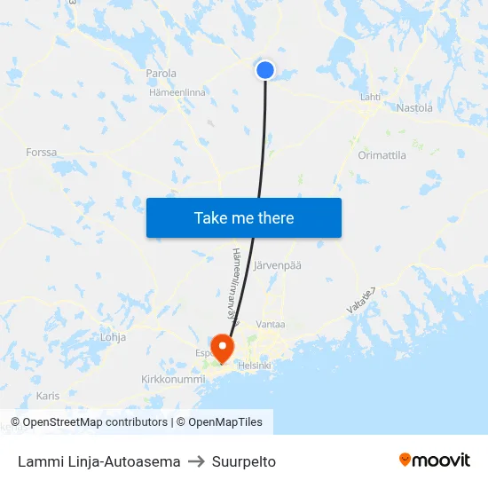 Lammi Bus Station to Suurpelto map