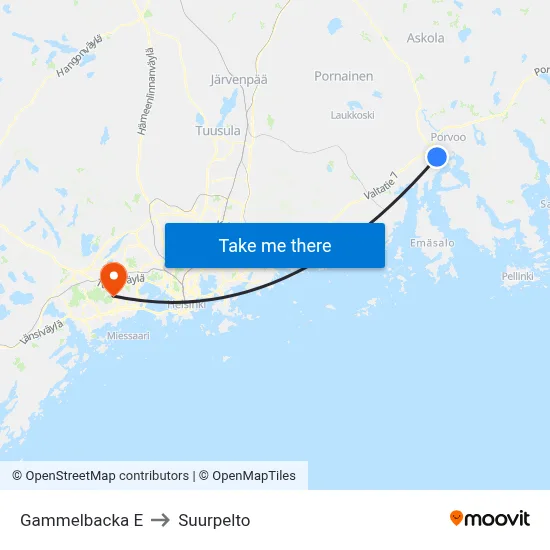 Gammelbacka East to Suurpelto map