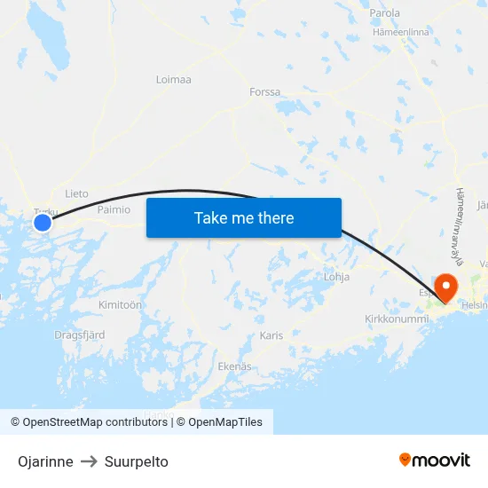 Ojarinne to Suurpelto map