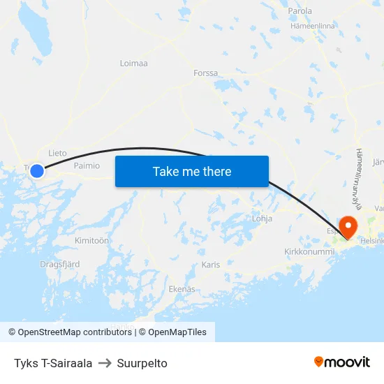 Tyks T-Sairaala | 🏥 to Suurpelto map