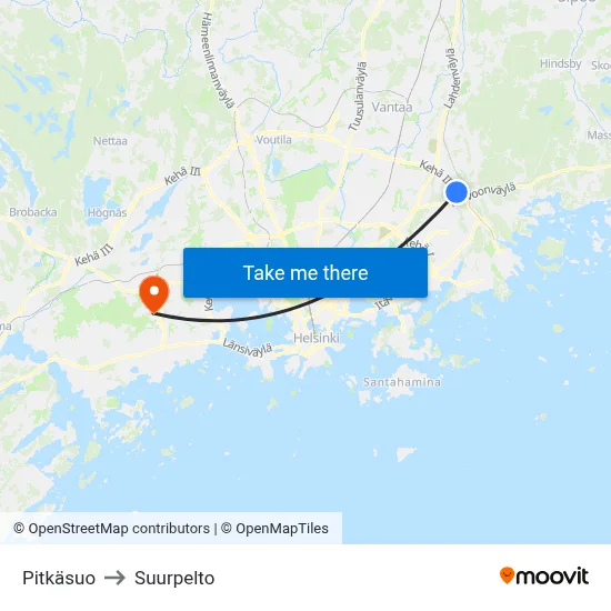 Pitkäsuo to Suurpelto map