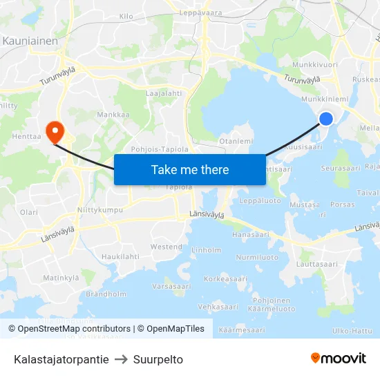 Kalastajatorpantie Road to Suurpelto map