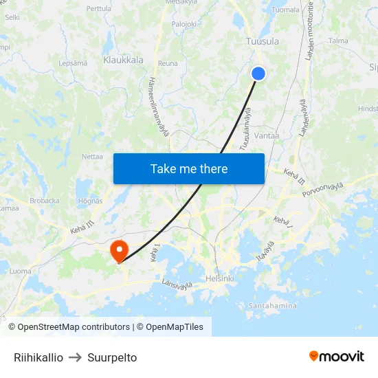 Riihikallio to Suurpelto map