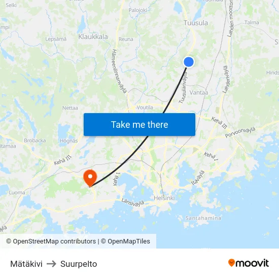 Mätäkivi to Suurpelto map